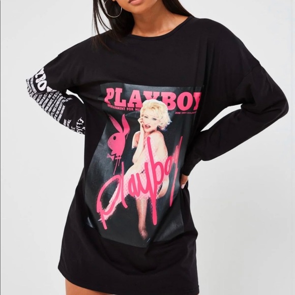 Playboy Black Long Sleeve Tshirt Dress 
